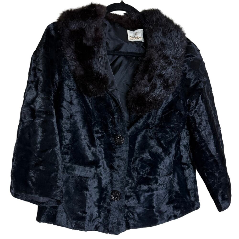 Styled by Winter Cropped Coat Women Medium Black Velvet Mink SOFT Whimsigoth VTG